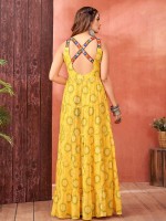 Yellow Blooming Faux Georgette Readymade Gown